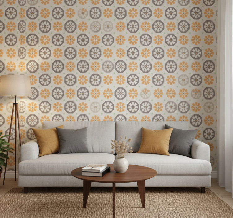 Sierlijk behang met bloemmotieven accenten - TenStickers