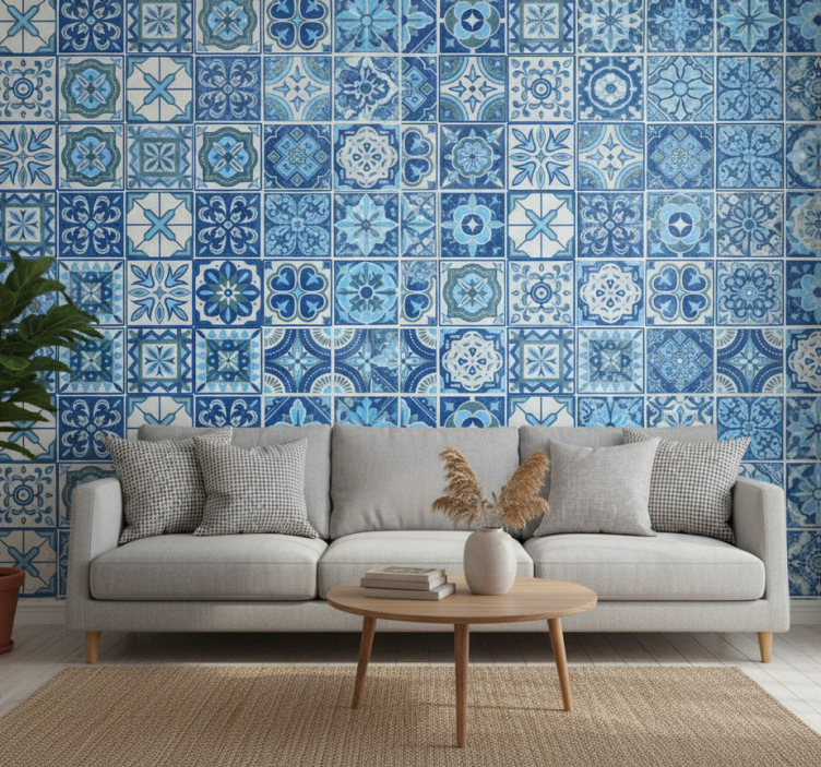 Behang tegels talavera blauw patroon - TenStickers