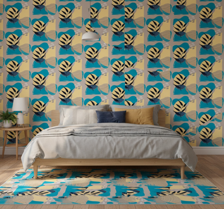 Slaapkamer behang afrikaans stijl blauw abstract patroon - TenStickers