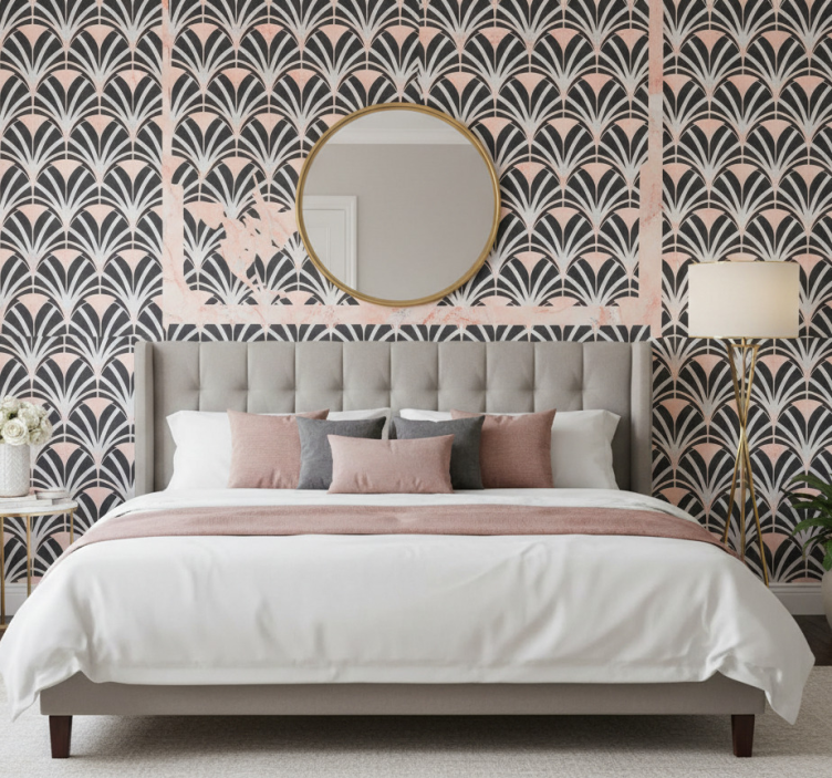 Slaapkamer behang art deco marmer effect patroon - TenStickers