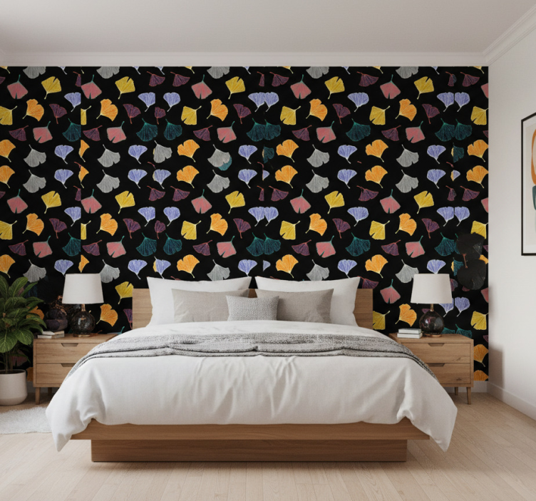Slaapkamer behang caltero ginkgo blad - TenStickers