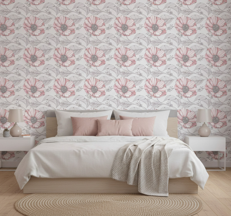 Slaapkamer behang elegant roze magnolia design - TenStickers