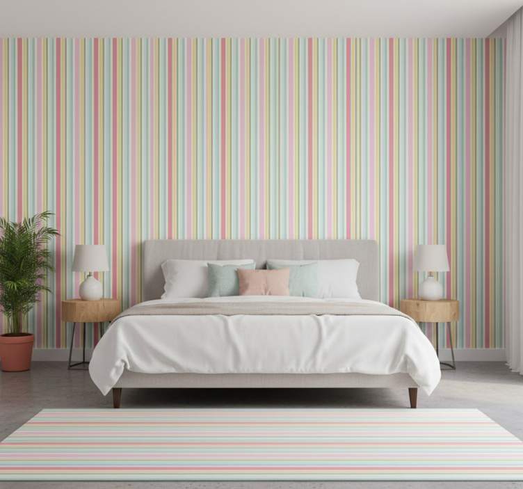 Slaapkamer behang horizontaal pastel multicolor gestreept - TenStickers