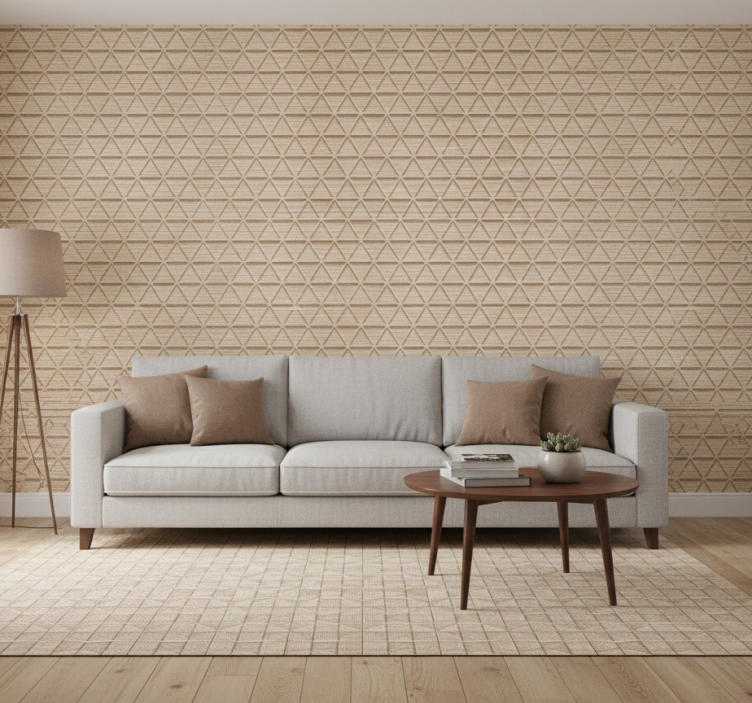 Slaapkamer behang houtlook driehoekig geometrisch patroon - TenStickers