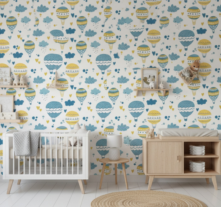 Slaapkamer behang kleurrijke ballonnen en wolken - TenStickers