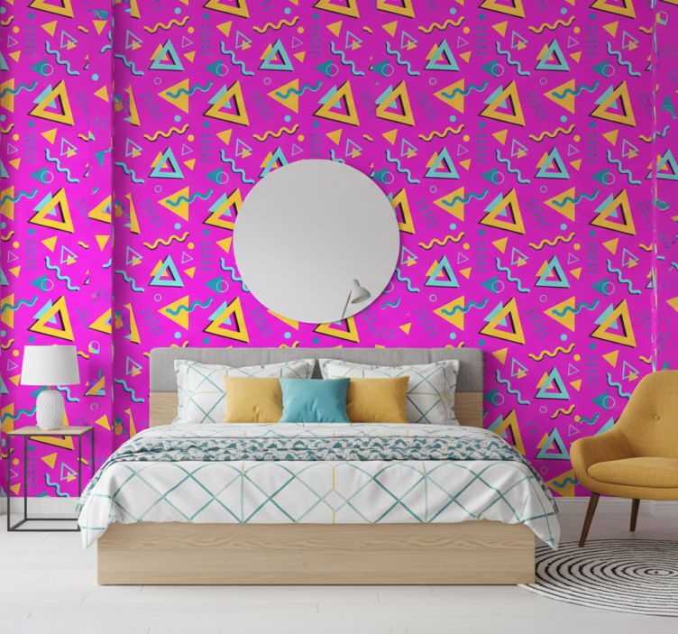 Slaapkamer behang memphis retro 80 geometrische vormen - TenStickers