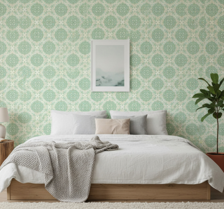 Slaapkamer behang nordic stijl groen bloemenpatroon - TenStickers