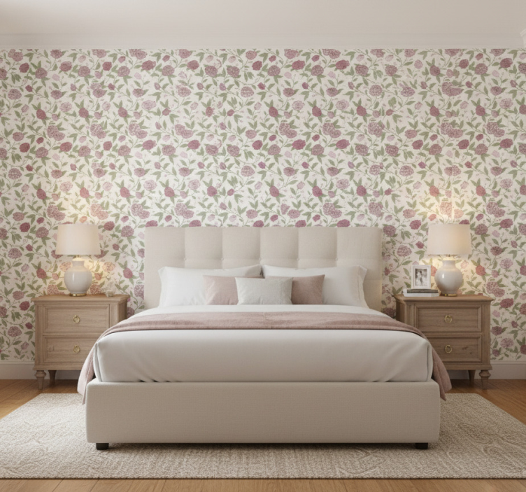 Slaapkamer behang pale roze vintage rozen - TenStickers