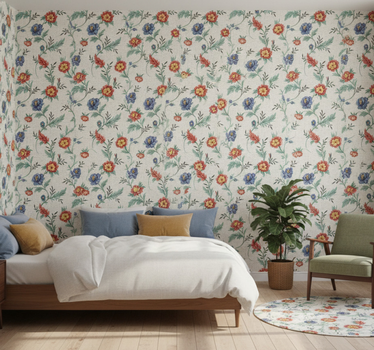 Slaapkamer behang retro bloemen design - TenStickers