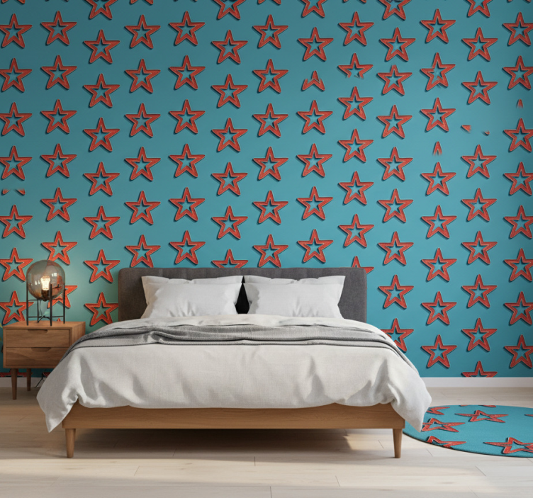 Slaapkamer behang retro sterrenpatroon abstract geometrisch - TenStickers