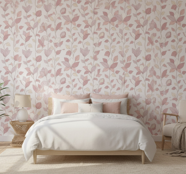Slaapkamer behang roze bloemen - TenStickers