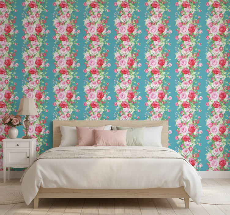 Slaapkamer behang turquoise shabby chic patroon - TenStickers