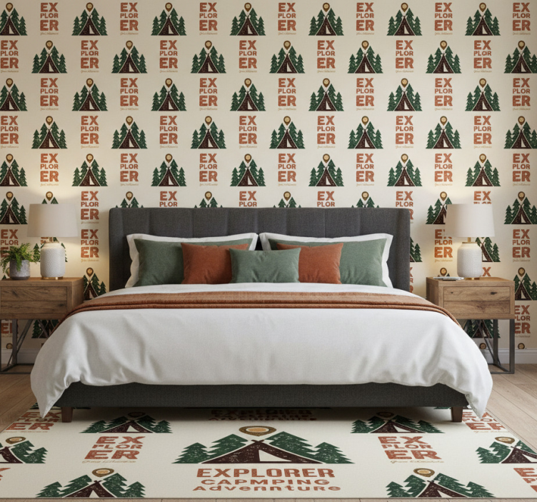 Slaapkamer behang verkenning van campingavontuur - TenStickers