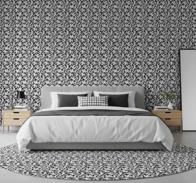 Slaapkamer behang zwart-wit vierkant design - TenStickers