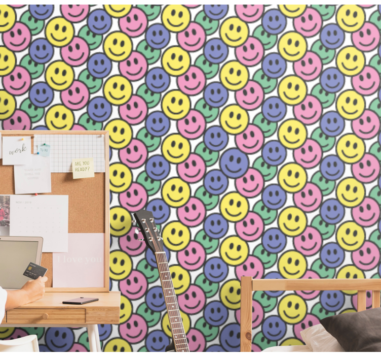 Smileypatroon behang kunst - TenStickers