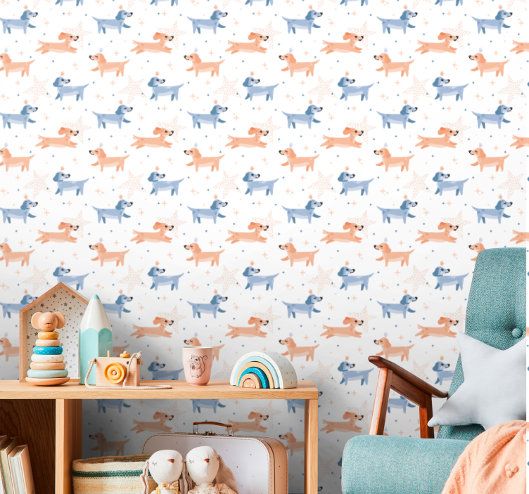 Speels puppy-thema babykamer behang - TenStickers