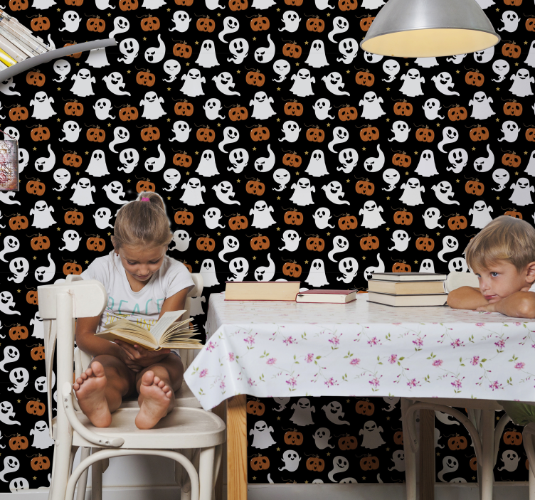 Spookachtig pompoenpatroon halloween behang - TenStickers