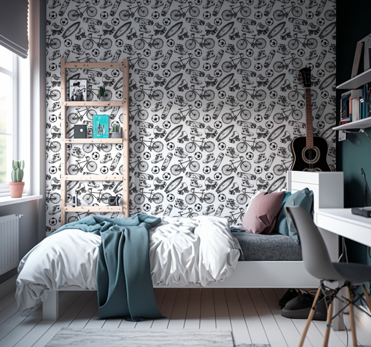 Sporttekeningen vintage behang - TenStickers