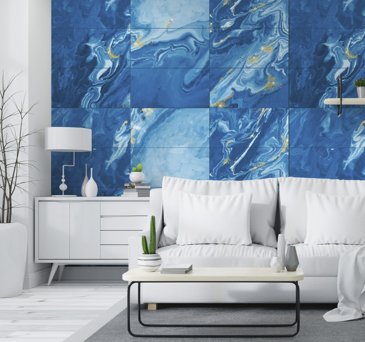 Blauw behang met prachtig ontwerp - TenStickers