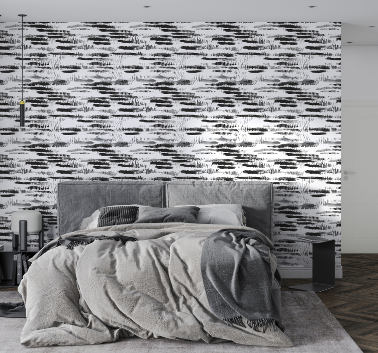 Streken zwarte verf behang abstract - TenStickers