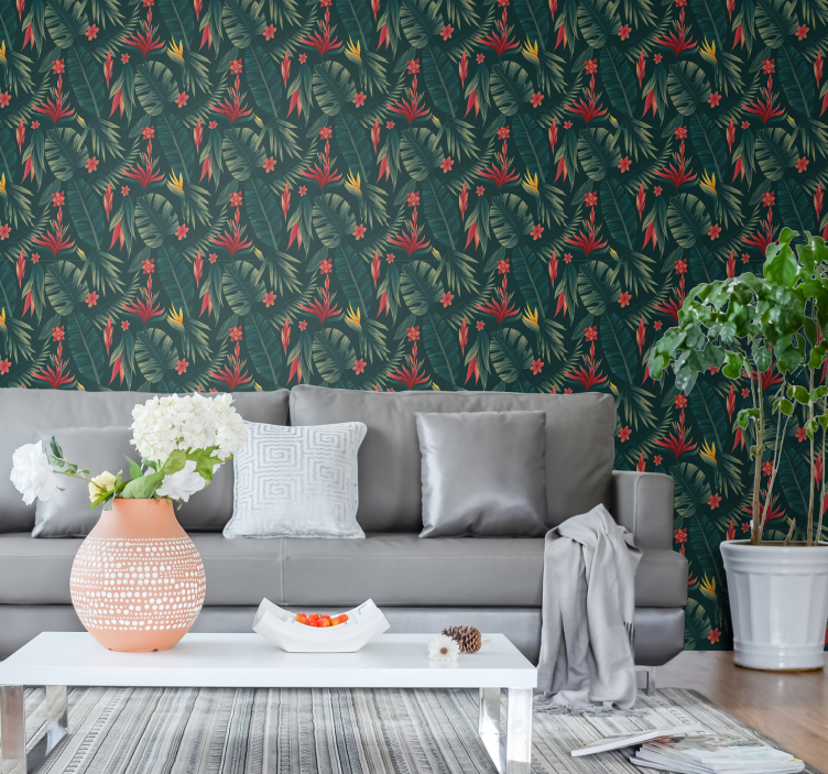 Tropische bloemendisplay jungle behang - TenStickers