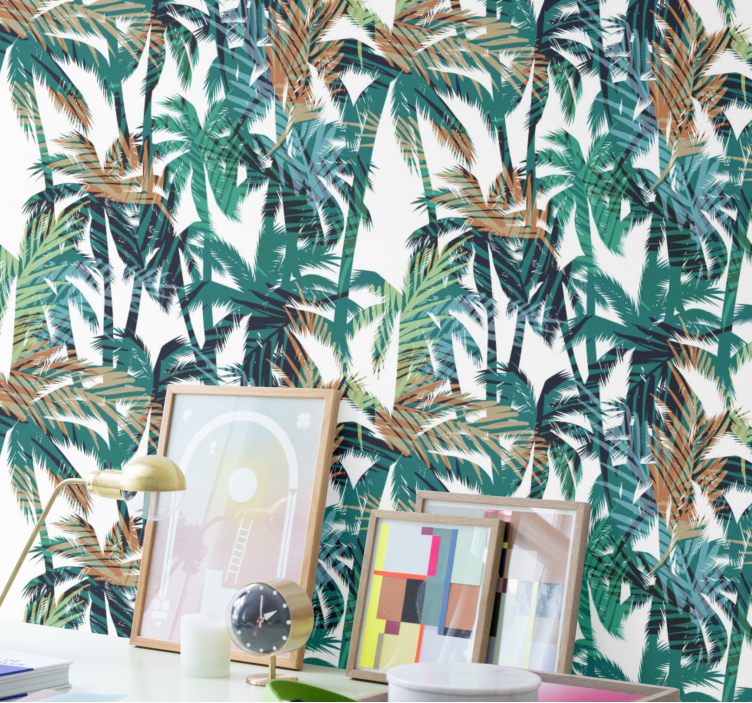 Groene en witte palmbomen jungle behang - TenStickers