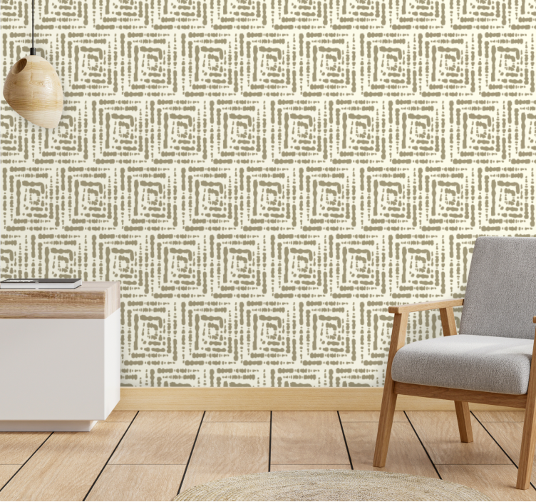 Beige vierkant motief behangpapier ingang - TenStickers