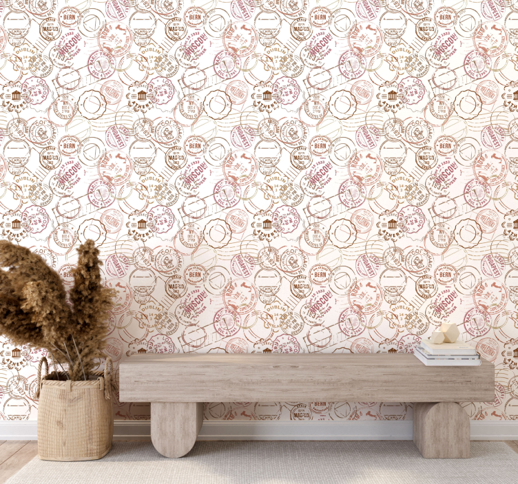 Vintage postzegels behangpapier landen en steden - TenStickers