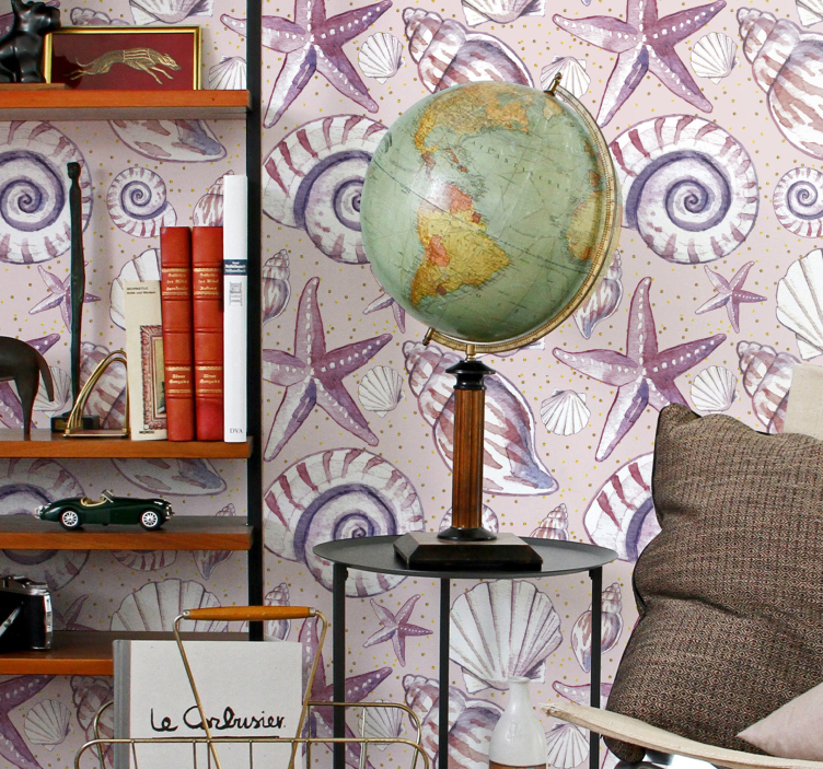 Vlinder-zeeschelpmotief vissen behang - TenStickers