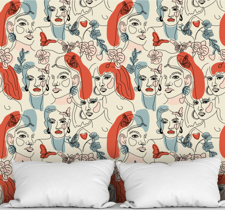 Vrouwelijke lijntekeningen behang kunst - TenStickers