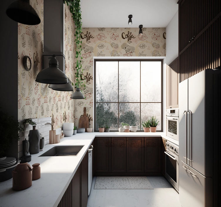 Vliesbehang voor de eetkamer Koffie pictogrammen - TenStickers