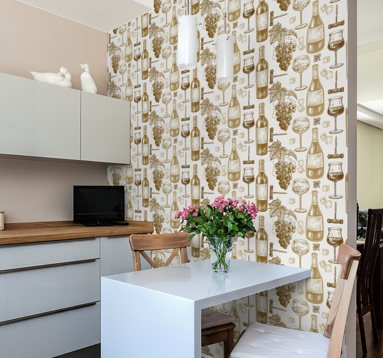 Wijnfles kunst behang keuken - TenStickers
