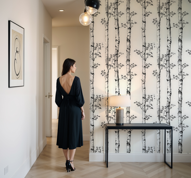 Wintergrote bomen behangpapier ingang - TenStickers