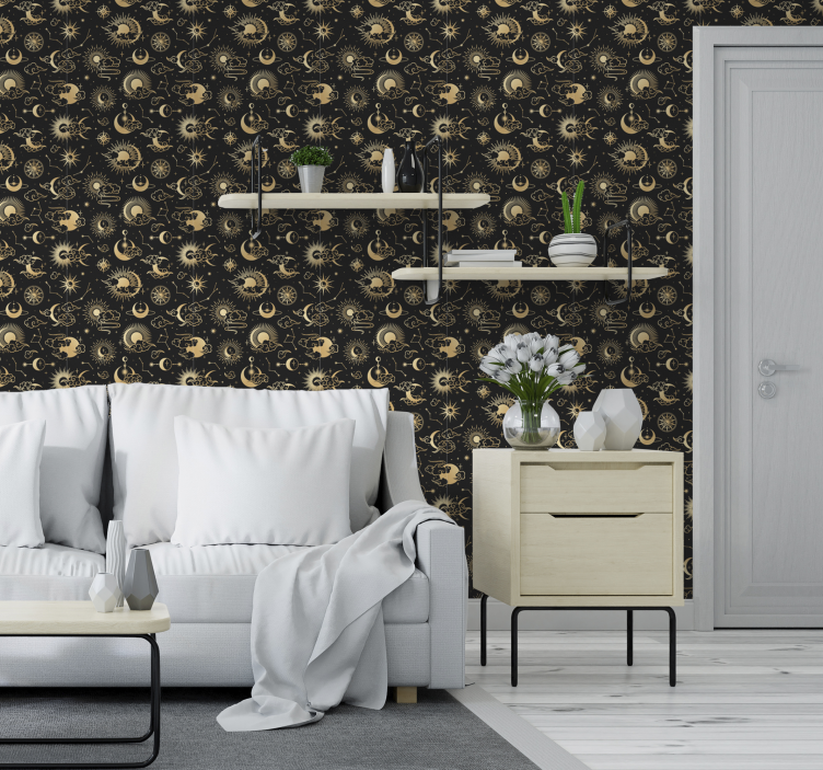 Wolken en sterren nacht behang - TenStickers