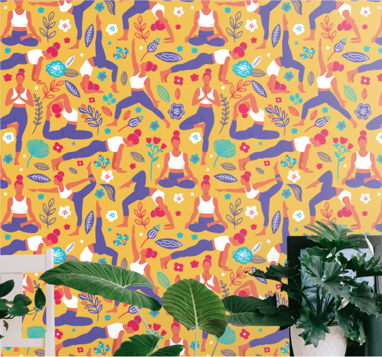 Yoga houdingen patroon behang kunst - TenStickers