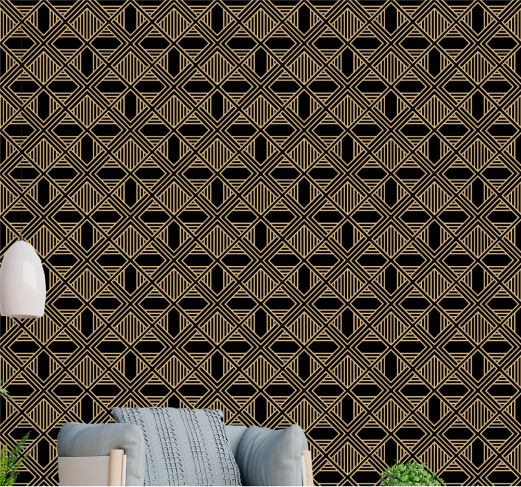 Zwart en goud deco behang geometrisch - TenStickers