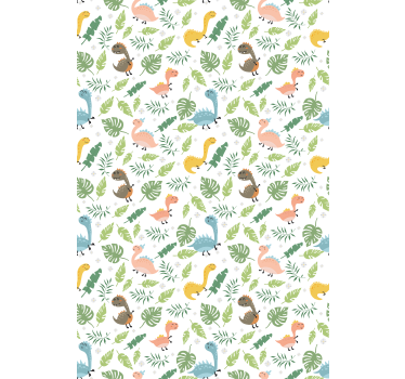 Behangpapier kinderkamer pastel kleur bos met dinosaurussen - TenStickers