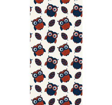 Behangpapier kinderkamer blauw en rode uilen patroon - TenStickers