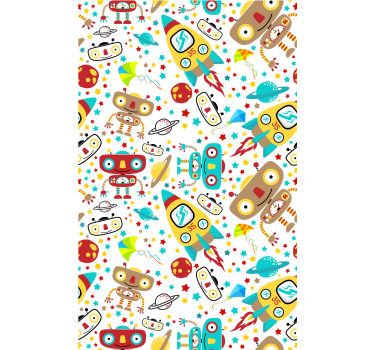 Behangpapier kinderkamer ruimte robots avontuur - TenStickers