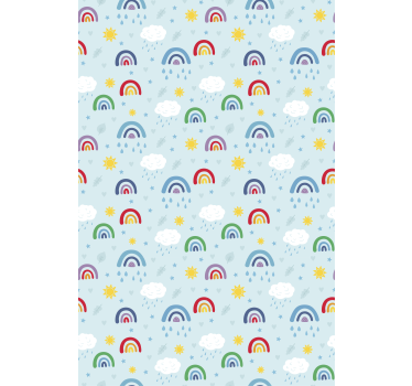 Behangpapier kinderkamer blauwe regenbogen en wolken - TenStickers