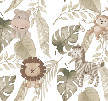 Beige junglepatroon babykamer behang - TenStickers