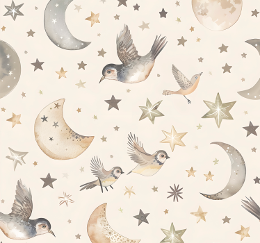 Beige nachtelijke hemel babykamer behang - TenStickers
