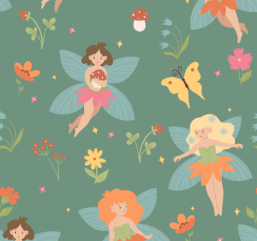 Sprookjesachtig bloemmotief babykamer behang - TenStickers
