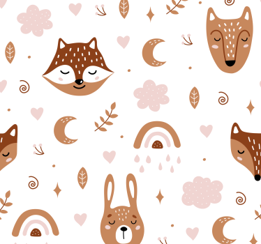 Schattige dieren regenbogen kinderkamer behang - TenStickers