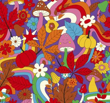Retro kleurrijk psychedelisch Bloemen behang - TenStickers