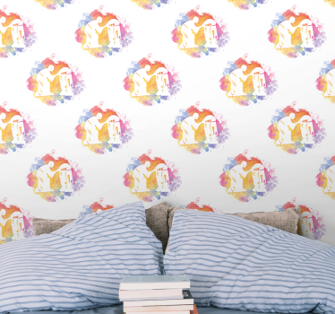 Abstract paarsilhouet behang kunst - TenStickers