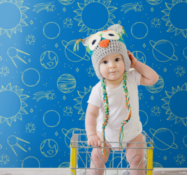 Achtergrond met ruimtethema babykamer behang - TenStickers
