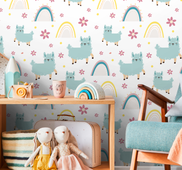 Alpaca regenboogpatroon babykamer behang - TenStickers