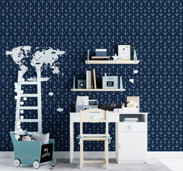Anker patroon donkerblauw behang - TenStickers