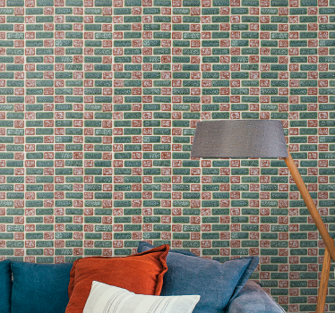 Behang baksteen groen en rood patroon - TenStickers